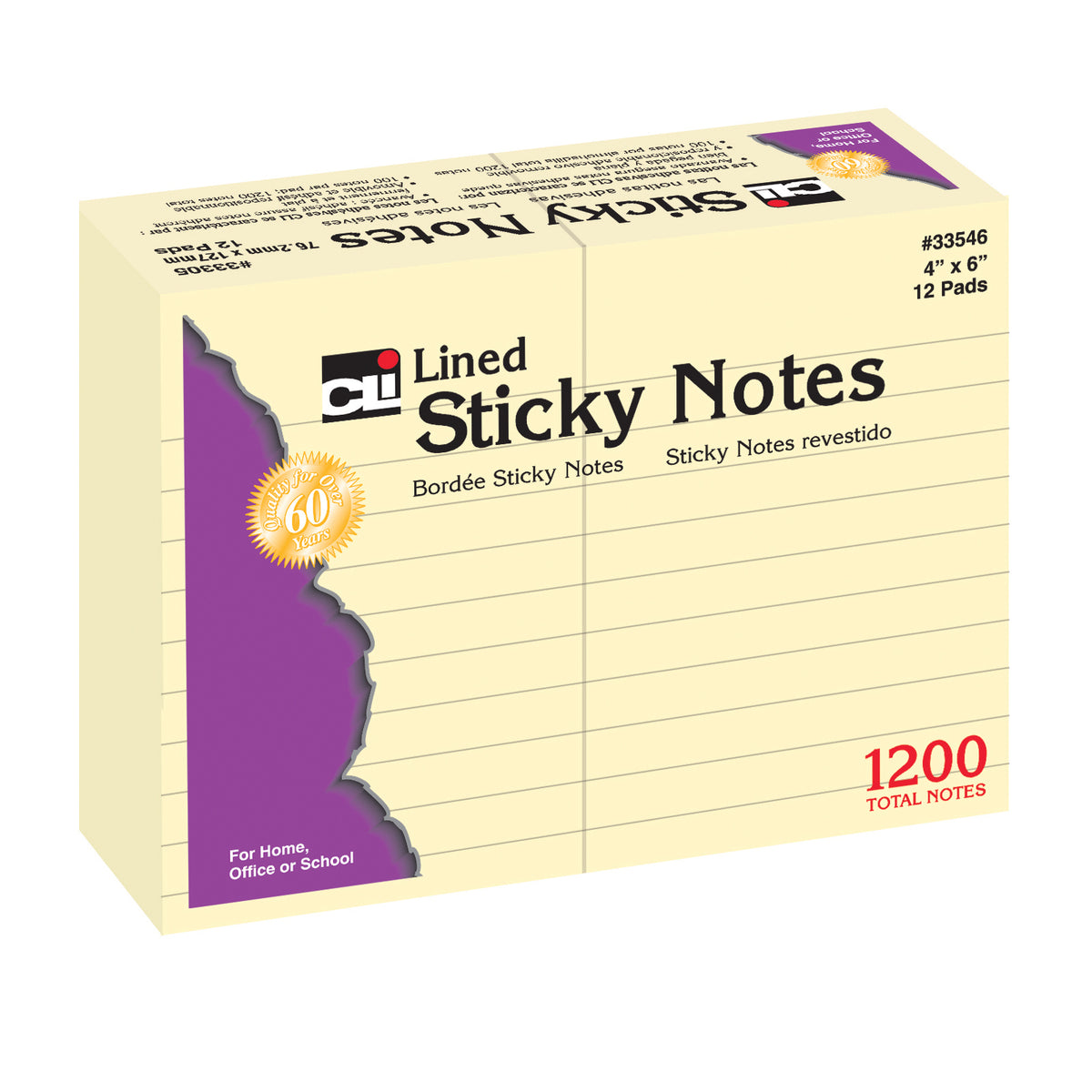 Charles Leonard Sticky Notes, 4" x 6" Lined Yellow