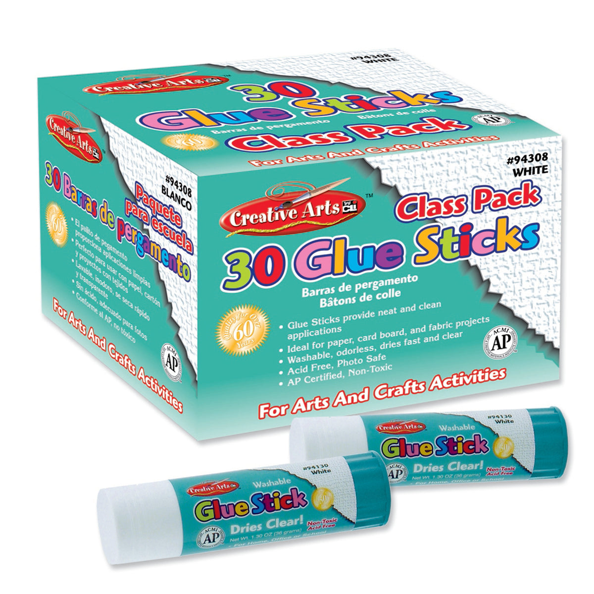 Charles Leonard Glue Sticks Classpack, .28 Oz White