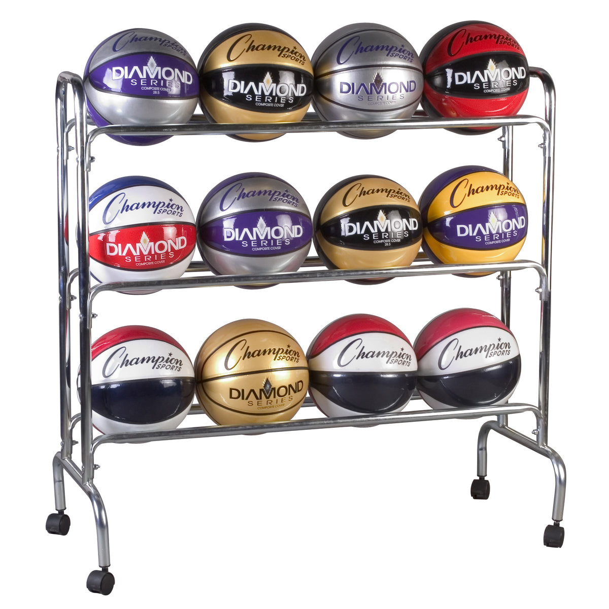 Champion Sports Portable Ball Rack 3 Tier Holds 12 Balls