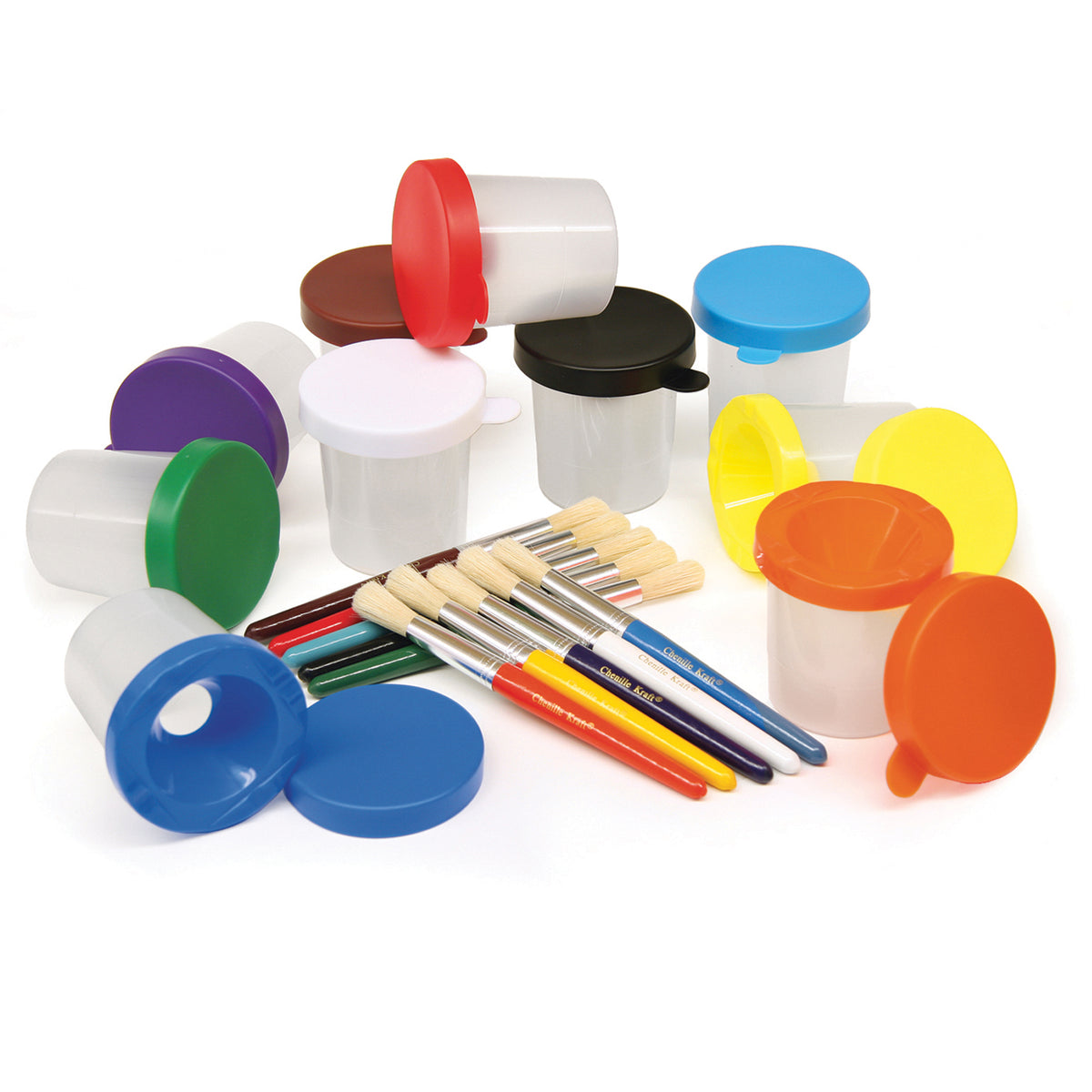 Chenille Kraft No Spill Paint Cup & Brush Set - 10 Pieces Each