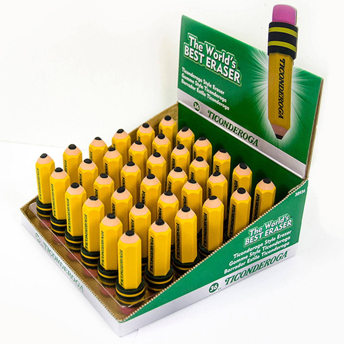Dixon Ticonderoga Pencil Shaped Erasers, 36 Pack