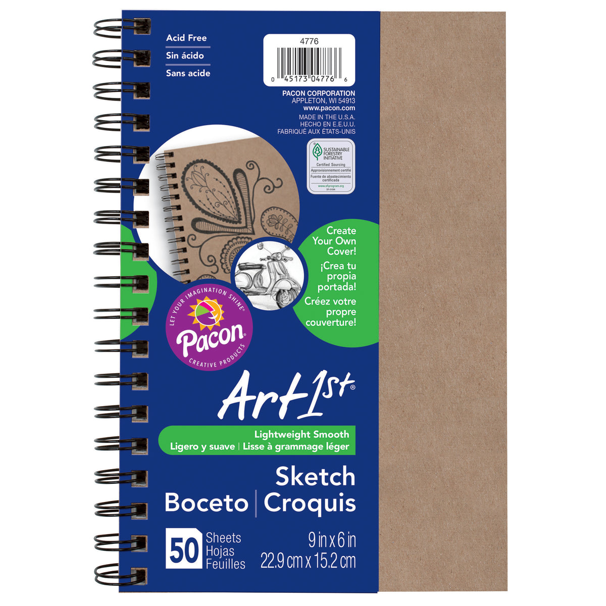 Pacon Art1st® Create Your Own Cover Sketch Diary, 6" x 9" (50 Sheets, Natural Cover)