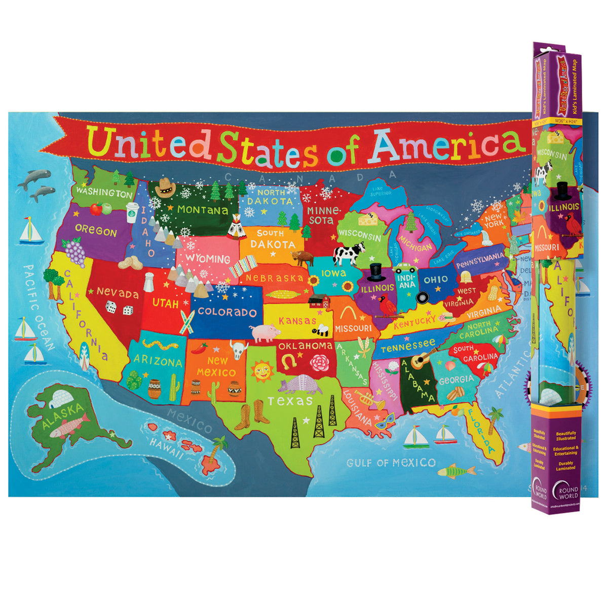 Round World Products Kid's United States Wall Map