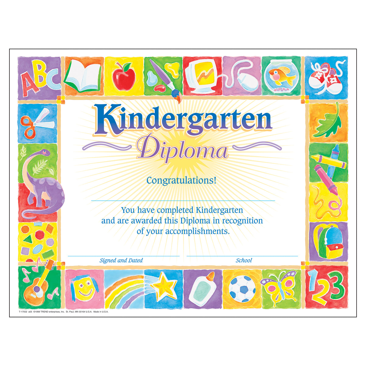 Trend Enterprises Classic Kindergarten Diploma PK-K Certificates & Diplomas