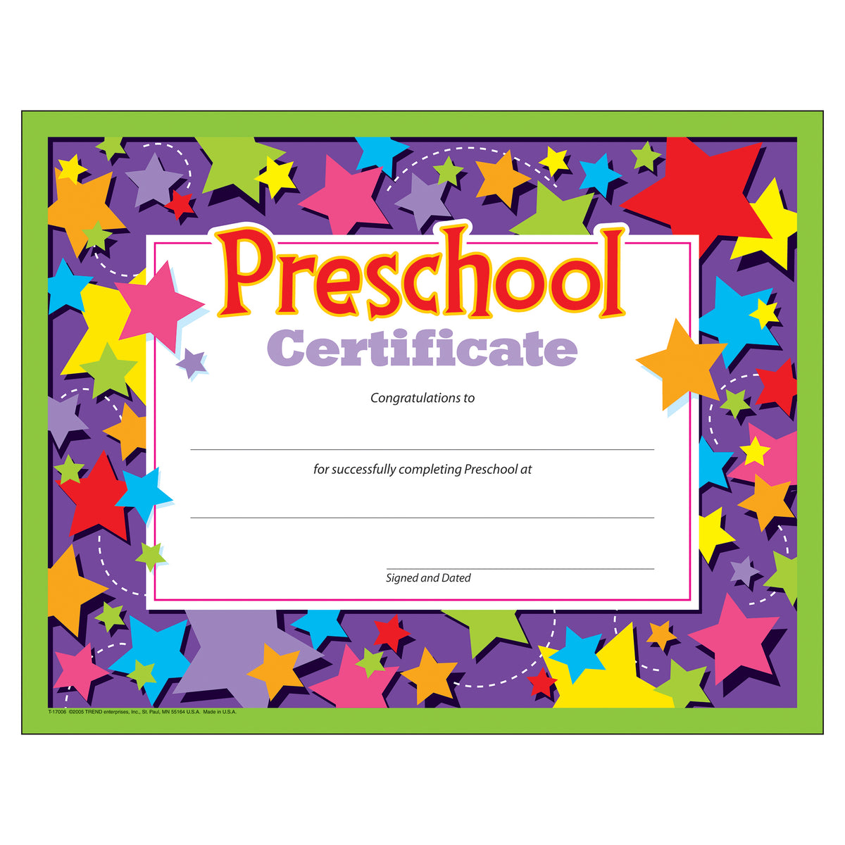 Trend Enterprises Preschool Certificate PK-K Certificates & Diplomas