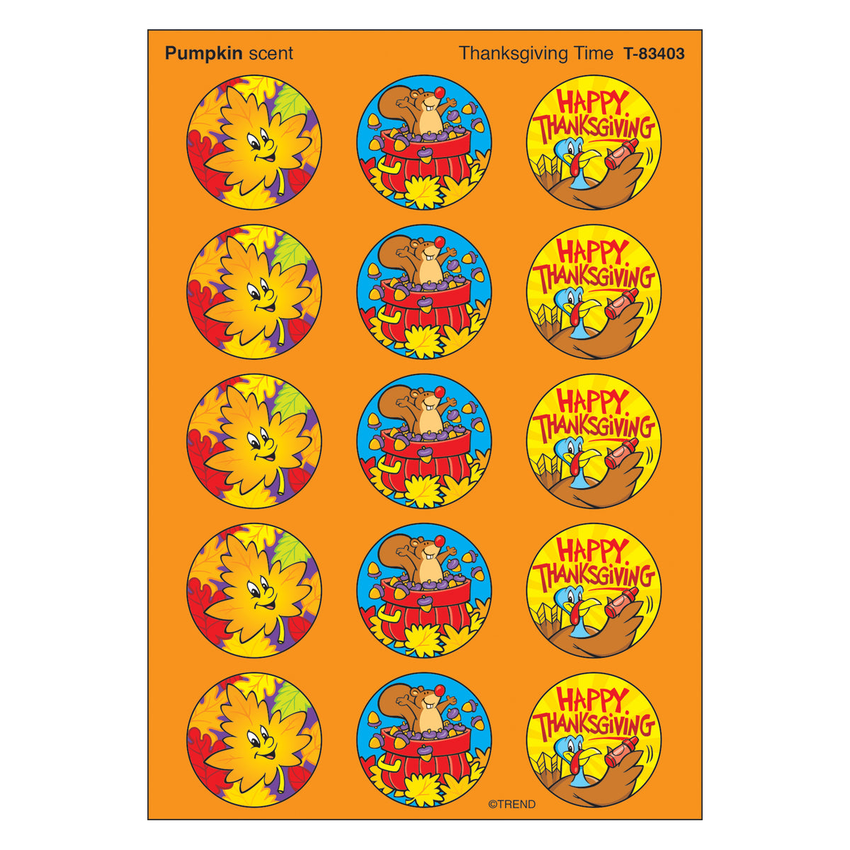 Trend Enterprises Thanksgiving Time/Pumpkin Stinky Stickers®–Large Round