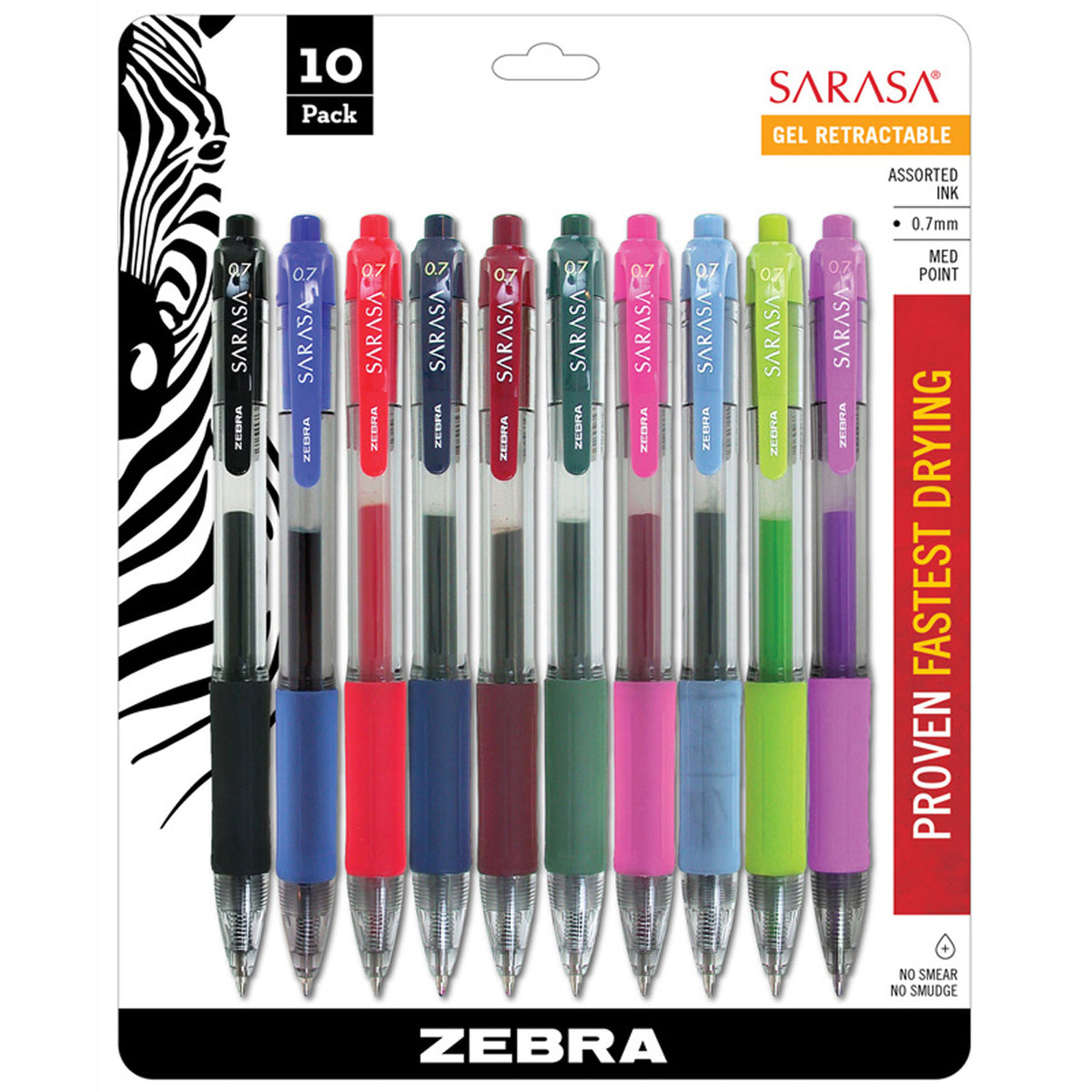 Zebra Pen Sarasa 10Pk Assorted Gel Retractable Roller Ball Ink Pens With Case