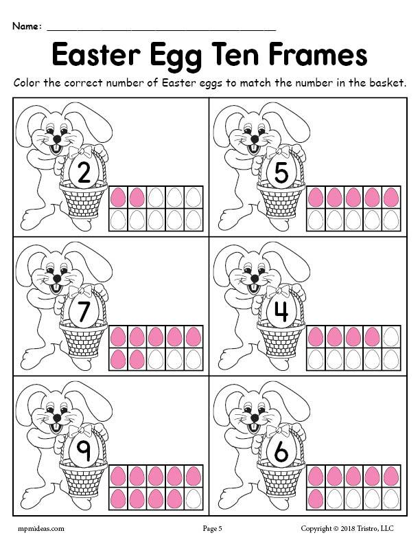 Printable Easter Egg Ten Frame Worksheets Numbers 1-20!