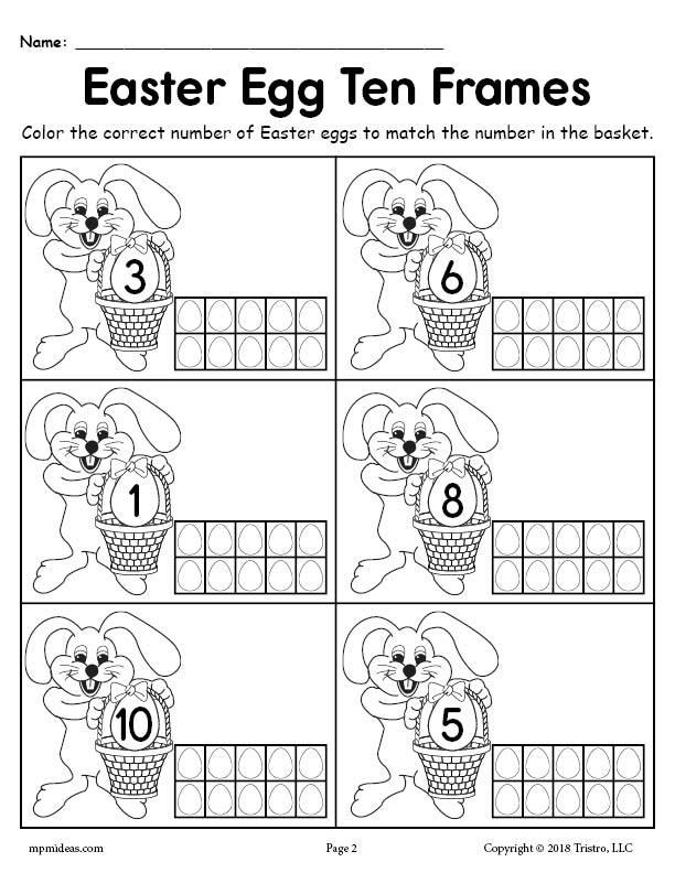 Printable Easter Egg Ten Frame Worksheets Numbers 1-20!