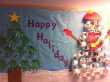 Happy Holidays Winter Snowman and Tree Bulletin Board Idea