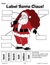 FREE Santa Claus Labeling Worksheets - Includes A Cut And Paste Worksheet & Writing Worksheet!