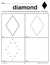 FREE Diamond Shape Worksheet: Color, Trace, Connect, & Draw!