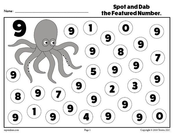 number 9 worksheet for kids