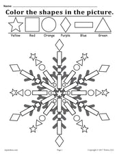 Snowflake Shapes Worksheet & Coloring Page!