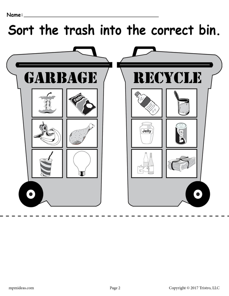 FREE Sorting Trash - Earth Day Recycling Worksheets (4 Printable Versions!)