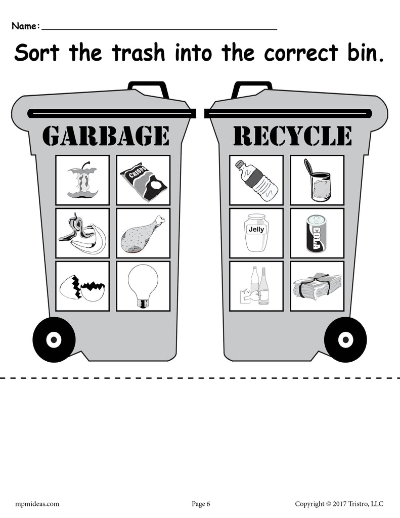 FREE Sorting Trash - Earth Day Recycling Worksheets (4 Printable Versions!)