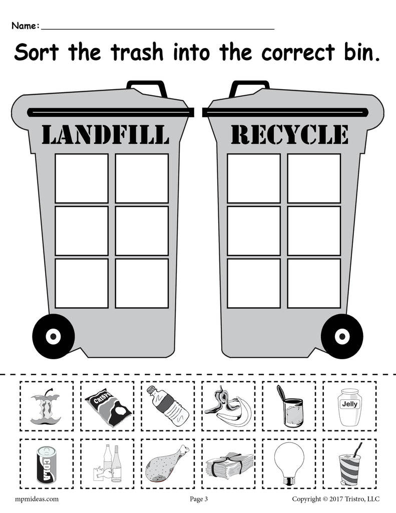 FREE Sorting Trash - Earth Day Recycling Worksheets (4 Printable Versions!)