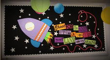 Shoot For the Moon Motivational Space Themed Bulletin Board Idea