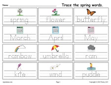 FREE Printable Spring Words Handwriting & Tracing Worksheet!