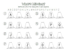 Pilgrim Hat Letter Sequencing Printable Activity