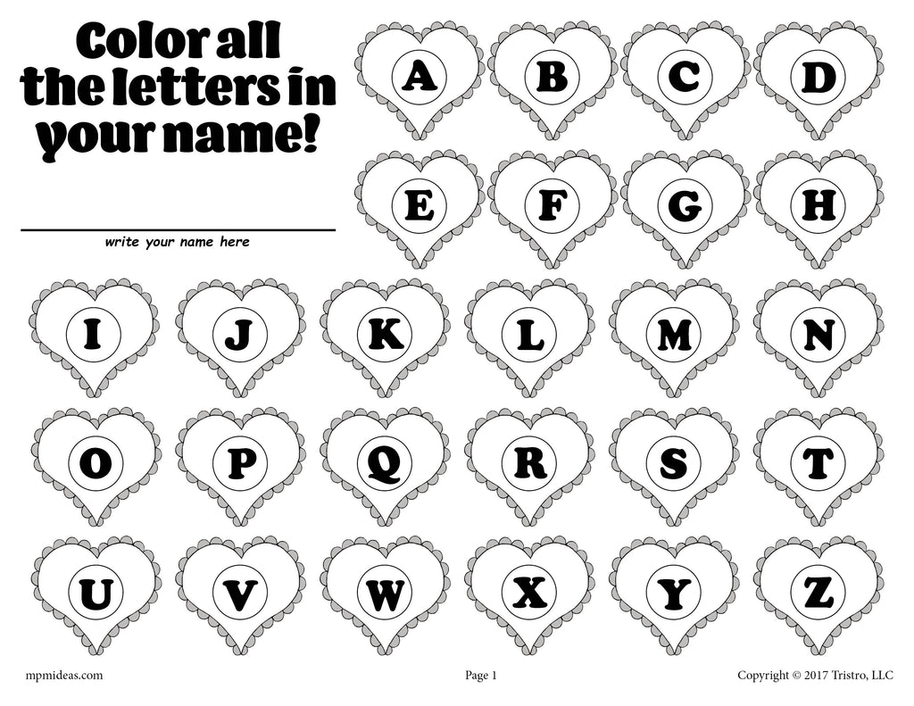 FREE "Find & Color The Letters In Your Name" Valentine's Day Letter Recognition Worksheets