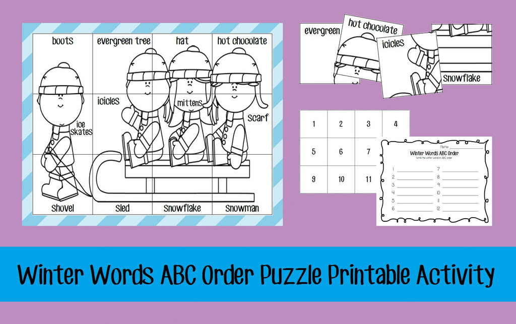 Winter Words ABC Order Puzzle Printable