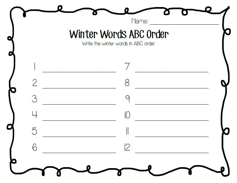 FREE Winter Words ABC Order Puzzle Printable