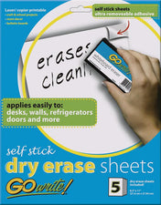 GoWrite!® Dry Erase Sheets, 8 1/2" x 11" Adhesive, 5 Sheets
