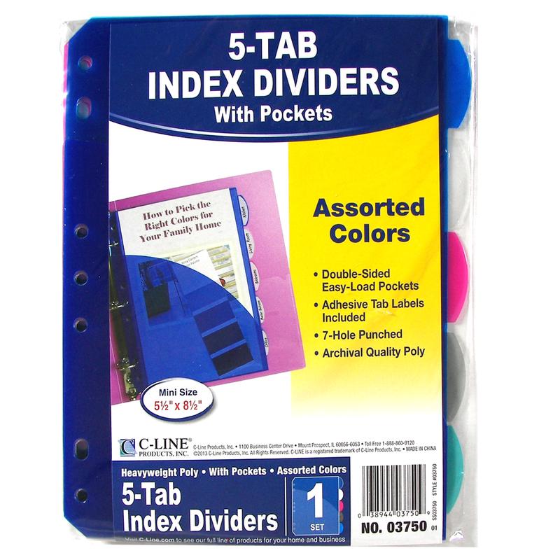 Mini Size 5 Tab Poly Index Dividers With Pockets Pack Of 5