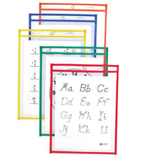 Reusable Dry Erase Pockets, 5 Per Box, Assorted Primary 9 x 12