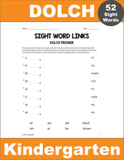 Kindergarten Sight Words Worksheets - Word Links, All 52 Dolch Primer Sight Words
