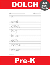 Pre-Primer Dolch Sight Words Tracing Worksheets - Multiple Sight Words Per Page, 20 Variations, Pre-K