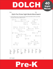 Pre-Primer Dolch Sight Words Word Searches - 12 Variations, Pre-K