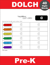 Pre-Primer Dolch Sight Words Worksheets - Rainbow Sight Words, 17 Variations,  Pre-K, 680 Total Pages