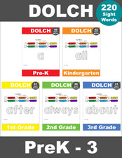 Sight Word Worksheets - Rainbow Roll And Write, 3 Variations, All 220 Dolch Sight Words, Grades PreK-3, 660 Total Pages