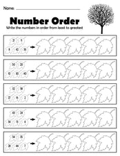 Printable Fall Themed Number Order Worksheet