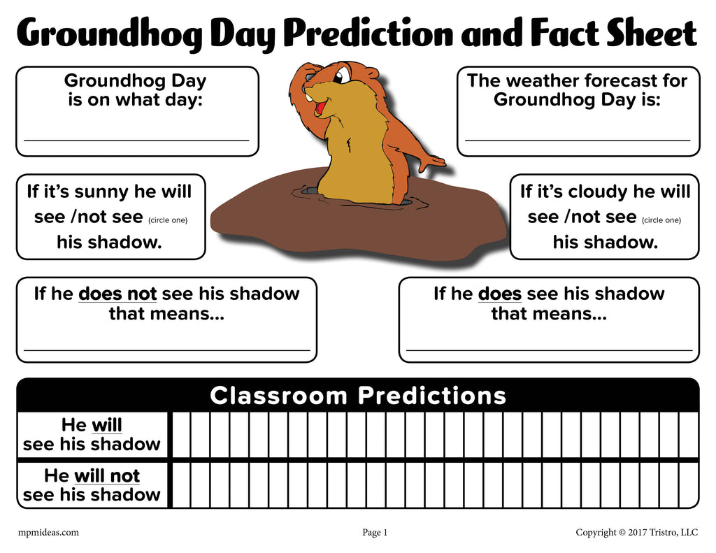 FREE Groundhog Day Prediction & Discussion Worksheet