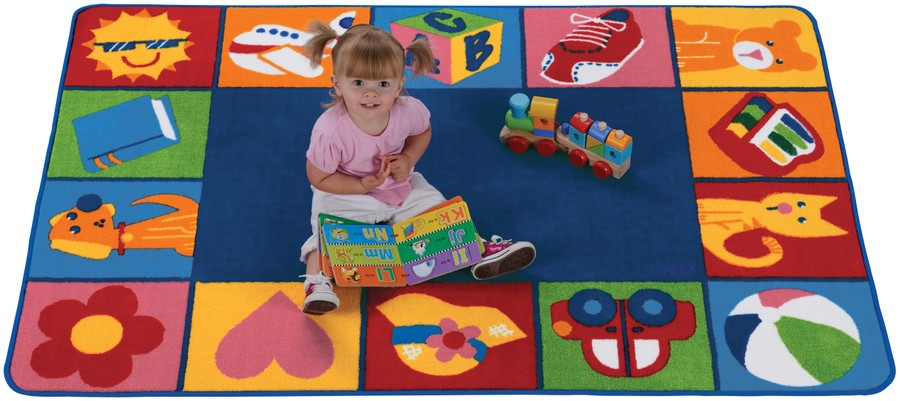 KIDSoft™ Colorful Toddler Blocks Classroom Rug, 4' x 6' Rectangle