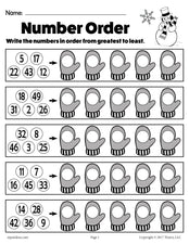 Printable Winter Themed Number Order Worksheets - 2 Versions!
