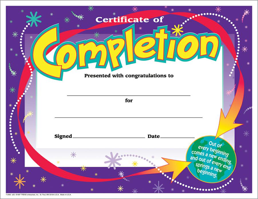 Certificate of Completion Colorful Classics Certificates