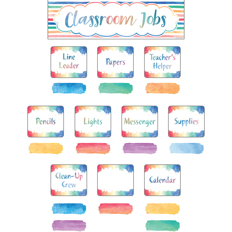 Watercolor Classroom Jobs Mini Bulletin Board Set