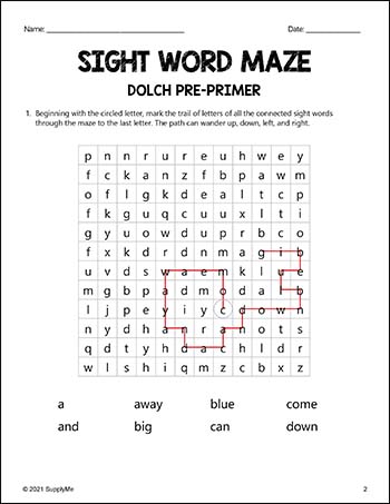 Pre-Primer Dolch Sight Words Worksheets - Sight Word Maze, Pre-K