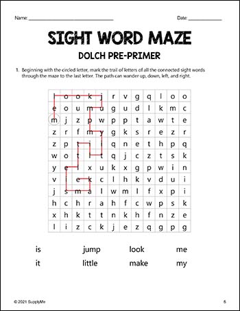 Pre-Primer Dolch Sight Words Worksheets - Sight Word Maze, Pre-K