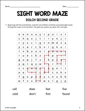 Second Grade Sight Words Worksheets - Sight Word Maze, All 46 Dolch 2nd Grade Sight Words