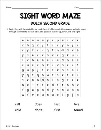 Second Grade Sight Words Worksheets - Sight Word Maze, All 46 Dolch 2nd Grade Sight Words