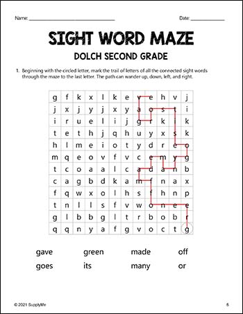 Second Grade Sight Words Worksheets - Sight Word Maze, All 46 Dolch 2nd Grade Sight Words