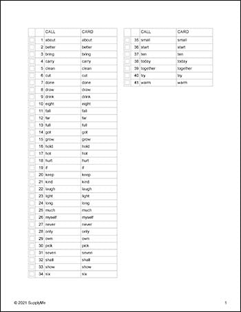 Third Grade Sight Words Bingo, All 41 Dolch 3rd Grade Sight Words