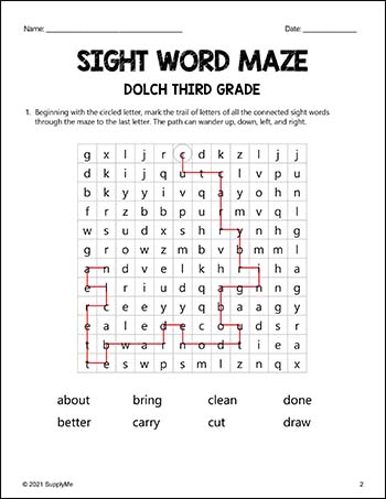 Third Grade Sight Words Worksheets - Sight Word Maze, All 41 Dolch 3rd Grade Sight Words