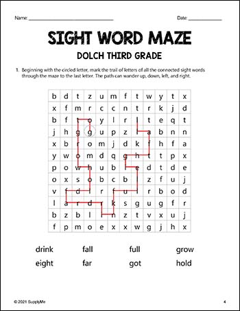 Third Grade Sight Words Worksheets - Sight Word Maze, All 41 Dolch 3rd Grade Sight Words