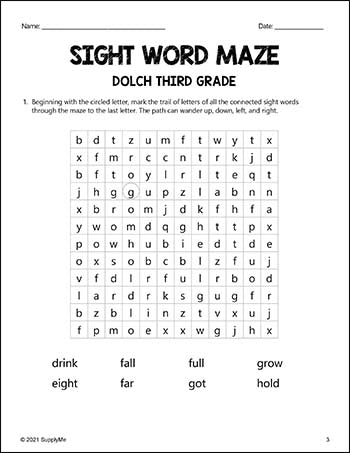 Third Grade Sight Words Worksheets - Sight Word Maze, All 41 Dolch 3rd Grade Sight Words